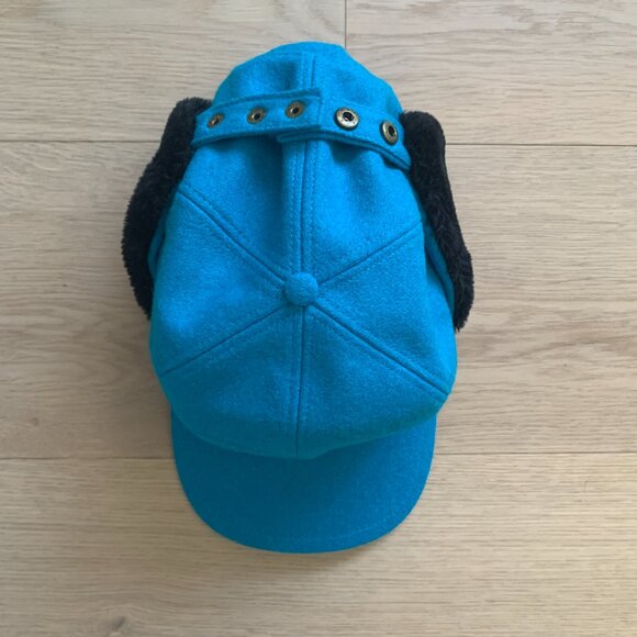 HOKA ONE ONE Wool Aviator Trapper Hat Blue Winter Ear Flap Ski Outdoor Cap - Picture 4 of 14
